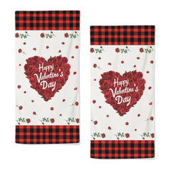qiuhuang Valentines Hand Towels Set of 2 Buffalo Plaid Check Decorative Bathroom Towels Soft Absorbent Love Rose Floral Hand Towels for Housewarming Valentines Gifts Home Washcloth 28.7X 13.7 Inch