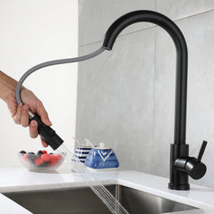 Retractable Gold and Black Kitchen Faucet with Swivel