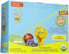 Earths Best Organic Sesame Street Toddler Fruit Yogurt Smoothie Apple Blueberry 4.2 oz. Pouch (Pack of 6)