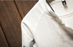 Embroidered Crane Short Sleeve Shirt with Frog Buttons