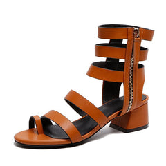 Women's Gladiator Strap Low Heel Sandals in PU Leather