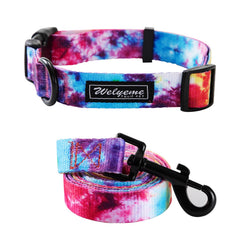 Tie Dye Dog Collar Pet Funny Dog Leash Set for Small Medium Large Dogs Tie Dye Collars (XS(7.4 - 9.8))