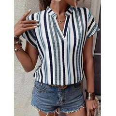 2018 Spring New Korean Women's Striped V-Neck Shirt