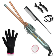 Vogewood 3/8 Inch Small Curling Iron 9mm Tiny Curling Wand for Medium & Long Hair Ceramic Small Barrel Curling Iron with Adjustable Temperature with Heat Resistant Glove 8-in-1 Gift Set