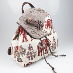 Fashionable Ethnic Backpack with Unique Drawstring Closure