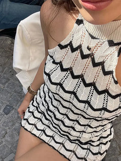 Striped Knitted Sleeveless Mini Dress & Cropped Top Set