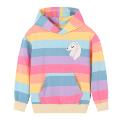 Pastoral Rainbow Striped Pullover Hooded Sweater for Kids