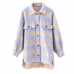 Elegant Oversized Purple Plaid Woolen Shirt for Women