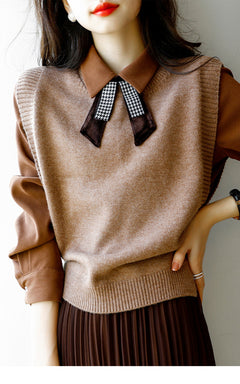 Korean Style Loose Pearl Cashmere Sweater Vest for Women