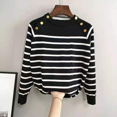 Women's Chic Striped Spandex Autumn Casual Sweater