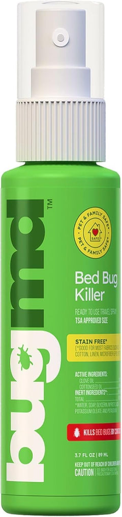 BugMD Bed Bug & Mite Spray - TSA Approved 3 oz - Child & Pet Safe Stain & Odor Free - Lice Tick Fly Mosquito Flea Dust Mite Treatment - Travel Essential for Hotels Suitcases Backpacks Shoes
