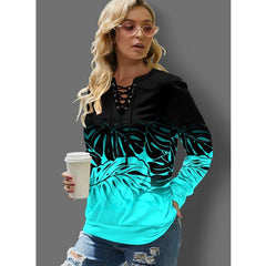 Autumn Print Lace Loose Sweater for Women
