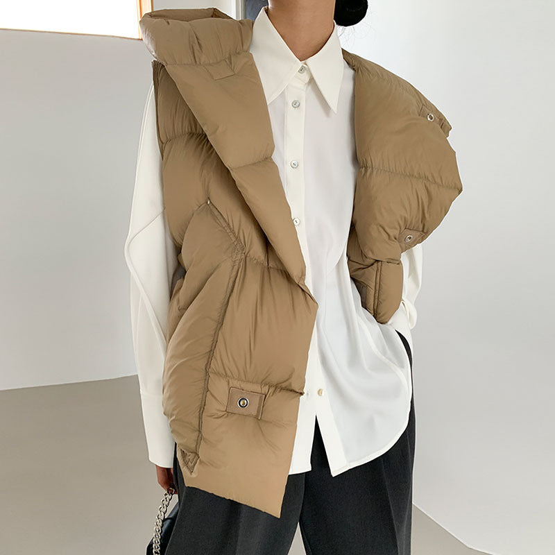 Women's White Duck Down Hooded Winter Vest