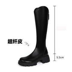 2023 New Women's Brown Faux Leather Knee-High Boots