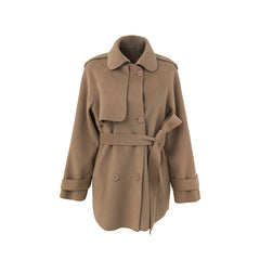 Double-Sided Wool Blend Belted Long Coat for Women