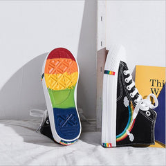 High-Top Rainbow Fabric Sneakers for Women