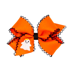 Wee Ones Girls Moonstitch Hair Bow with Embroidered Jack-O-Lantern Ghost Medium