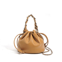 Women's Leather Drawstring Crossbody Bucket Bag