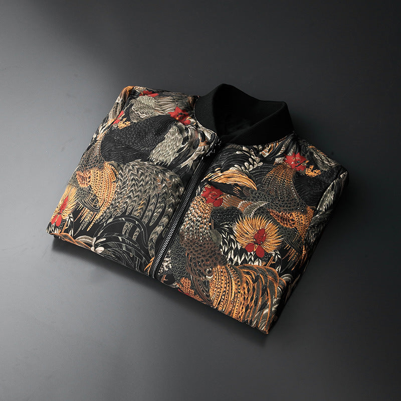 2019 New Graffiti Rooster Down Jacket for Men