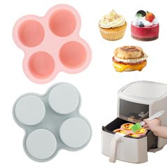 Reusable Silicone Air Fryer Egg Mold 2 Pcs 4 Cavity Non-Stick Air Fryer Baking Pan with Oil Brush Silicone Muffin Pans Muffin Cups for Baking Hamburger Bun Pan(pinkblue)