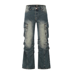 Men's Boot-Cut Denim Pants with Unique Design
