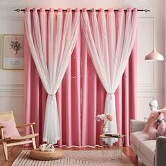 Loyala Star Curtains Blackout Curtains for Bedroom Double Layer Curtains Nursery Curtains Cute Curtains Kids Curtains for Girls Curtains 108 Inches Long Set of 2 Pink Curtains 52 X 108 Inches