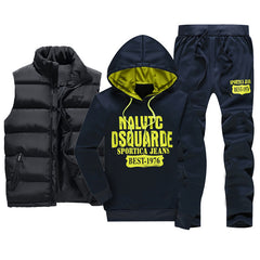Men's Casual Sportswear Set with Vest and Hoodie (3 Pieces)