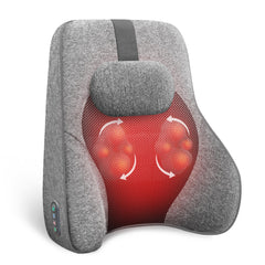 Back Lumbar Support Pillow for Office Chair Car Office Desk Chair Lumbar Back Support with 4 Shiatsu Massage Heads & Heating Function Memory Foam Lumbar Pillow for Computer Gaming Chair-Gray