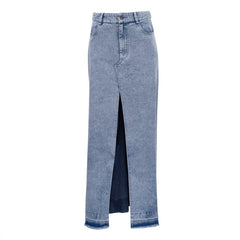 Vintage Long A-line Split Denim Skirt