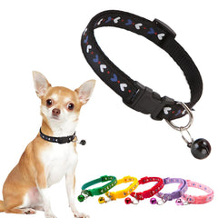 Black XS Dog Collar with Bells Nylon Girl Kitten Bell Collar Cute Heart Puppy Collars Soft Cat Collar for Female Teacup Little XXS Extra Small Animals