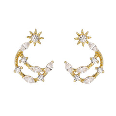 S925 Silver Plated 14K Gold Moon Zirconia Earrings