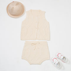 Cotton Knit Cable Vest Set with Shorts for Newborns