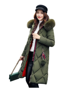 Women's Long Down Cotton Jacket with Large Collar