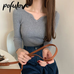 Korean V-Neck Slim Knit Sweater for Women