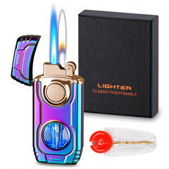 Torch Lighter Cool Mecha Design Dual Flame Lighter Refillable Butane Lighter with Visible Gas Window Windproof Adjustable Jet Flame and Soft Flame Great Gifts for Men(Without Butane)-Rainbow Ice