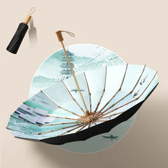 Retro Windproof UV-Resistant 16-Rib Folding Umbrella