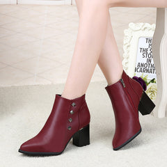 New High Heel Women's Short Boots with Studded Chunky Heel