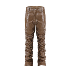 Loose Fit Pleather Pants with Ruffles for Streetwear