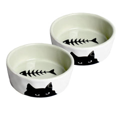 Cat Bowls - Premium Ceramic Cat Food and Water Dish 8oz Pet Bowls Set of 2