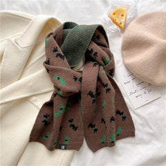 Wool Blend Animal Print Winter Scarf with Bow for Women