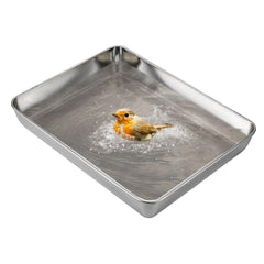kathson Stainless Steel Bird Bath 16.14"×12.2"×2.36" Metal Bird Bath Tray Pet Bird Cleaning Accessories Bird Bathtub Bird Bath Tray Pet Shower Tub Pigeon Bathtub Bird Cage Bathtub Tray