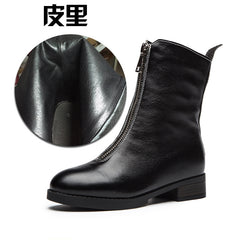 Leather Mid-Calf Martin Boots with Thick Lining