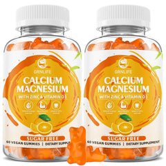Calcium Magnesium Zinc Supplement with Vitamin D3 Sugar Free Calcium Gummies for Women Men High Potency Magnesium Gummies for Bone & Muscle & Immune Health Orange Flavors - 120 Count