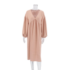 Autumn Long Sleeve Sleep Dress with V-Neck for Women