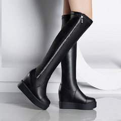 Over-the-Knee Wedge Heel Stretch Boots for Slimming