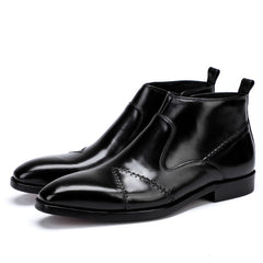Men's Handmade High-top Leather Boots with Stitching