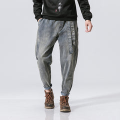 Vintage Loose Fit Men's Denim Jeans with Wide Belt