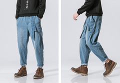 Vintage Loose Fit Men's Denim Jeans with Wide Belt