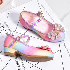 Girls' Round-Toe Leather High Heel Crystal Party Shoes