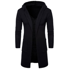 Men's Oversized Black Hooded Knitted Cardigan Sweater